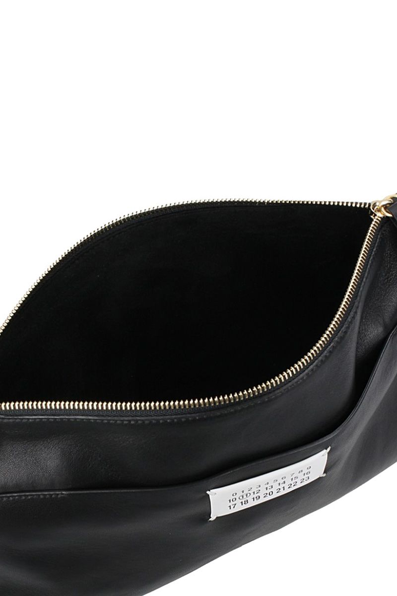 maison margiela logo black leather clutch