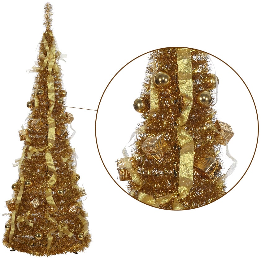 Homegear 5FT Artificial Tinsel Decorated Collapsible Christmas Tree - Gold