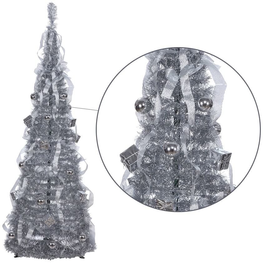 Homegear 5FT Artificial Tinsel Decorated Collapsible Christmas Tree - Silver