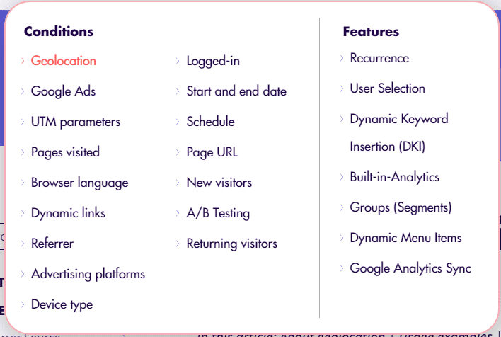 If-So features and condisiotns list