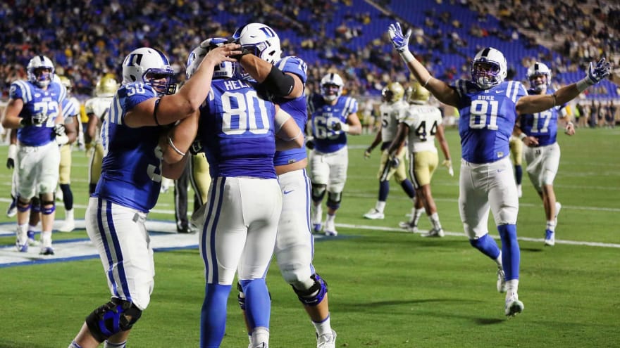 Duke Football Players Celebrate Bowl Berth With Funny Helmet