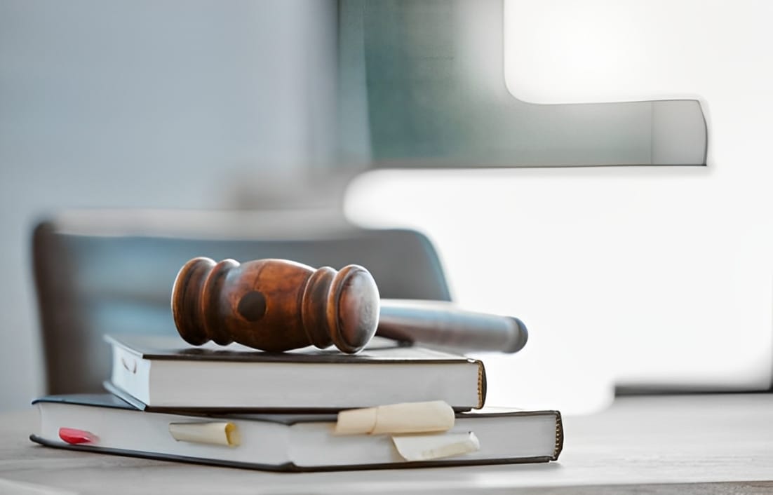 justice gavel and law books on table in office for court trial legislation or fair