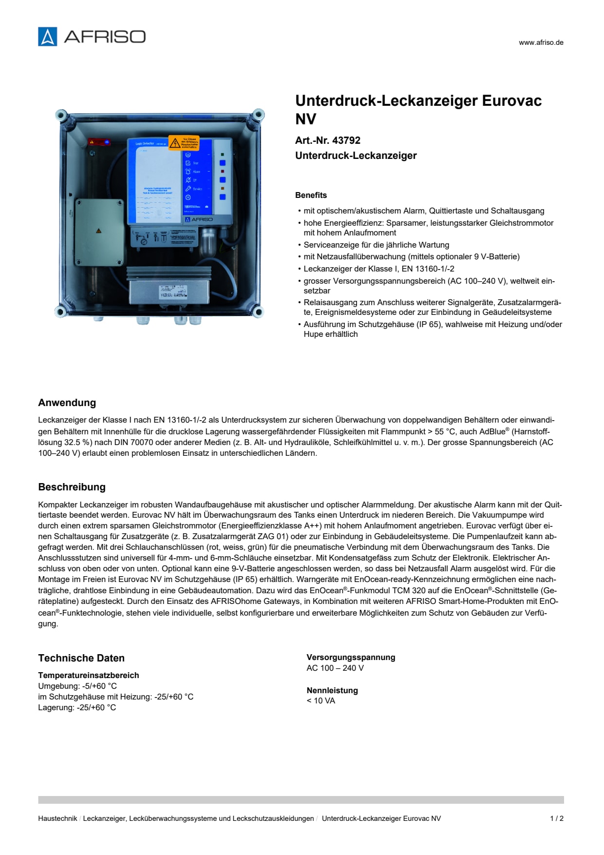 AFRISO_UNTERDRUCK-LECKANZEIGER-EUROVAC-NV-UNTERDRUCK-LECKANZEIGER_43792_DEU_CHE.PDF
