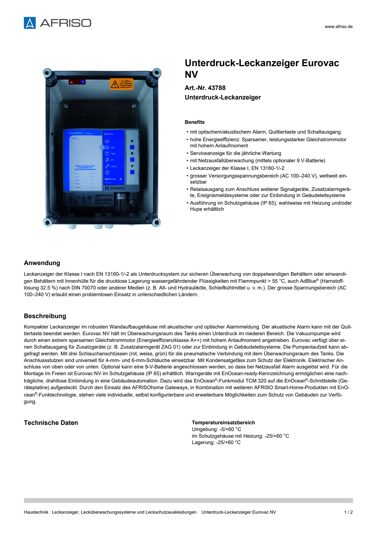 AFRISO_UNTERDRUCK-LECKANZEIGER-EUROVAC-NV-UNTERDRUCK-LECKANZEIGER_43788_DEU_CHE.PDF