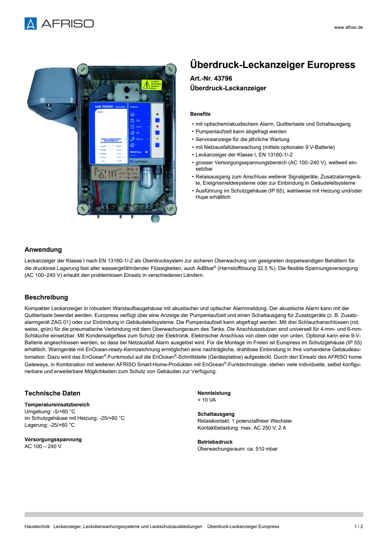 AFRISO_UEBERDRUCK-LECKANZEIGER-EUROPRESS-UEBERDRUCK-LECKANZEIGER_43796_DEU_CHE.PDF