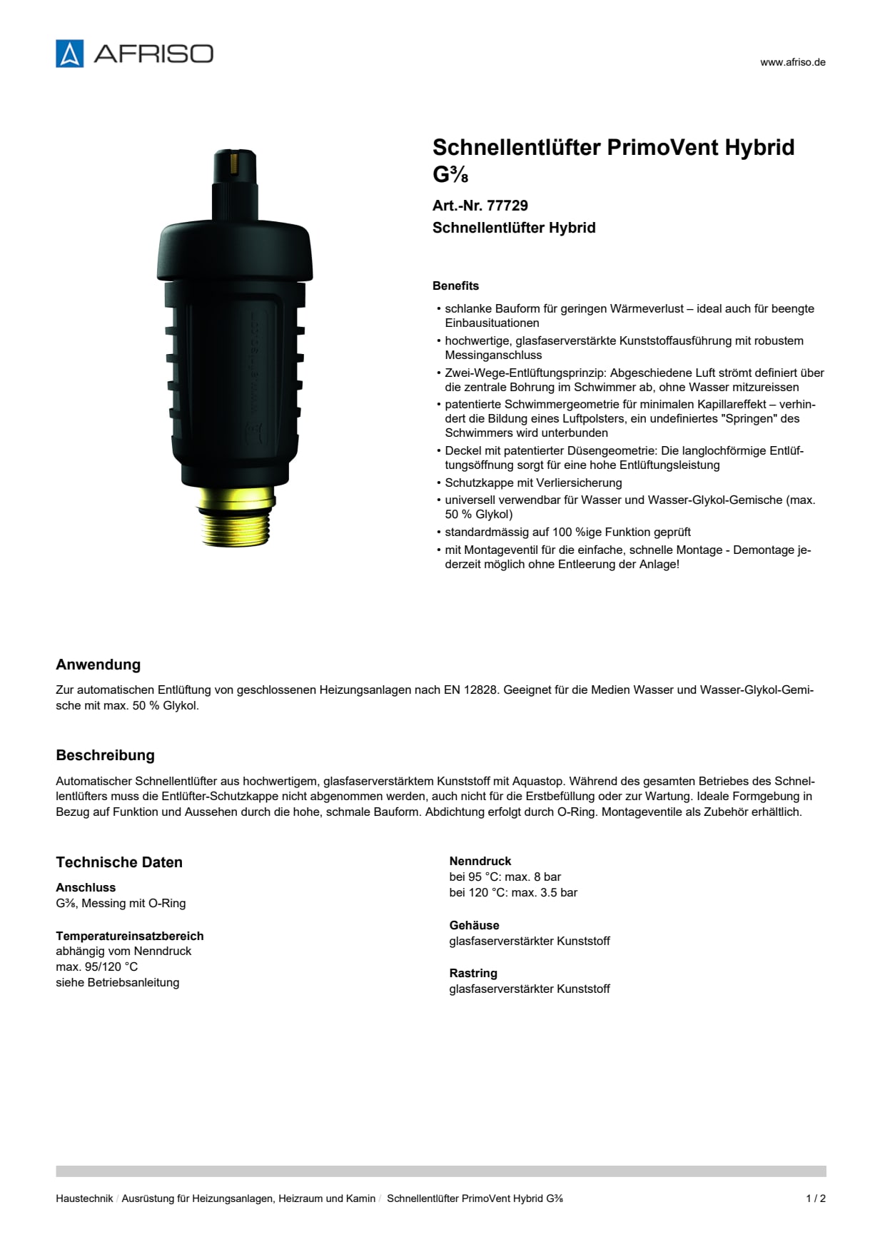 AFRISO_SCHNELLENTLUEFTER-PRIMOVENT-HYBRID-G--SCHNELLENTLUEFTER-HYBRID_77729_DEU_CHE.PDF