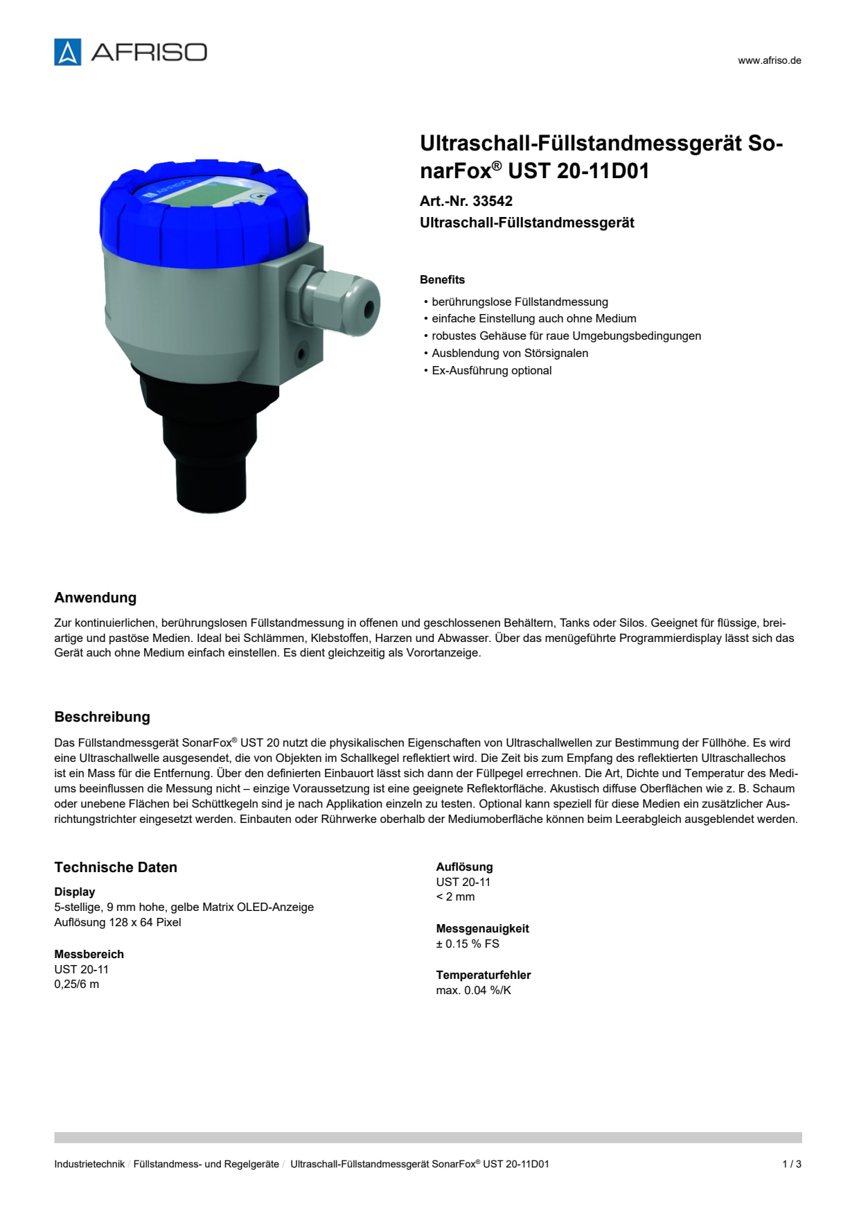 AFRISO_ULTRASCHALL-FUELLSTANDMESSGERAET-SONARFOX--UST-20-11D01-ULTRASCHALL-FUELLSTANDME_33542_DEU_CHE.PDF
