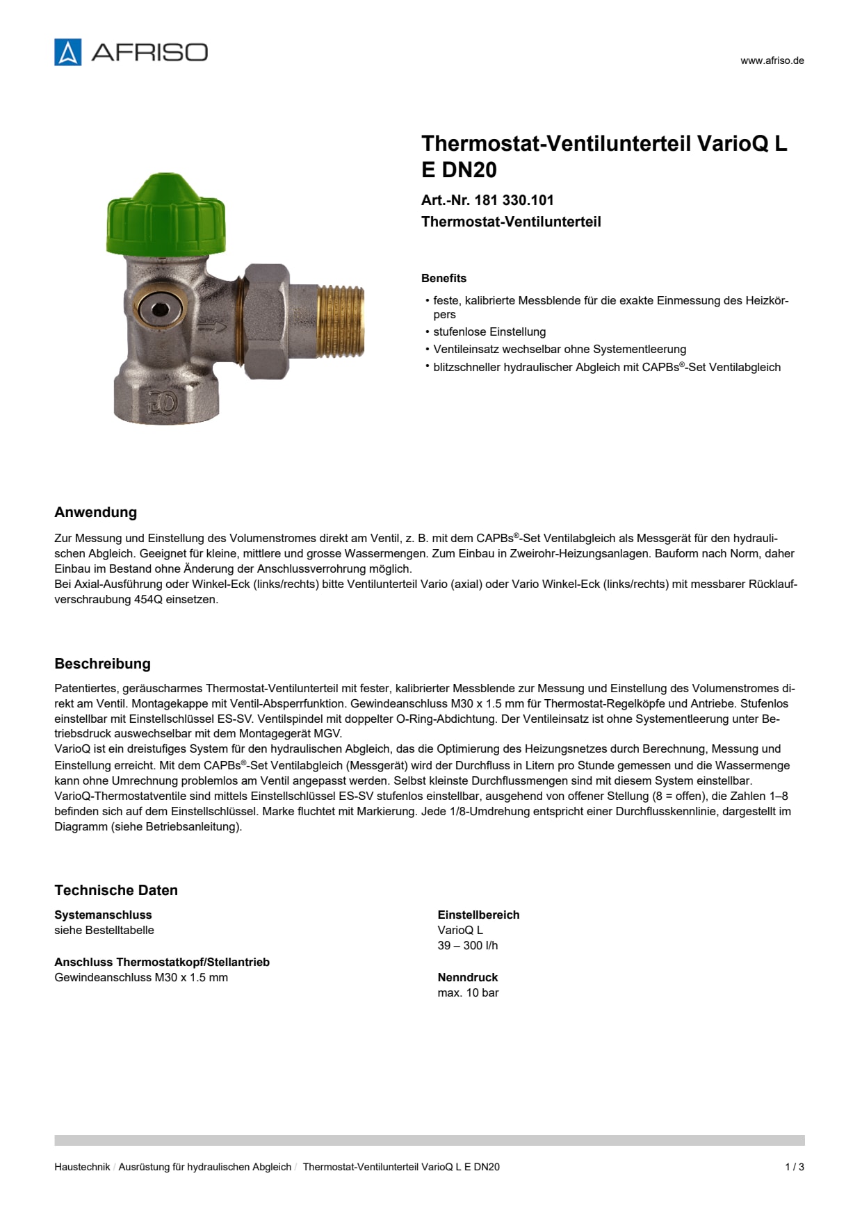 AFRISO_DATENBLATT_THERMOSTAT-VENTILUNTERTEIL_VARIOQ-L_E-DN20_181-330-101_DEU_CHE.PDF
