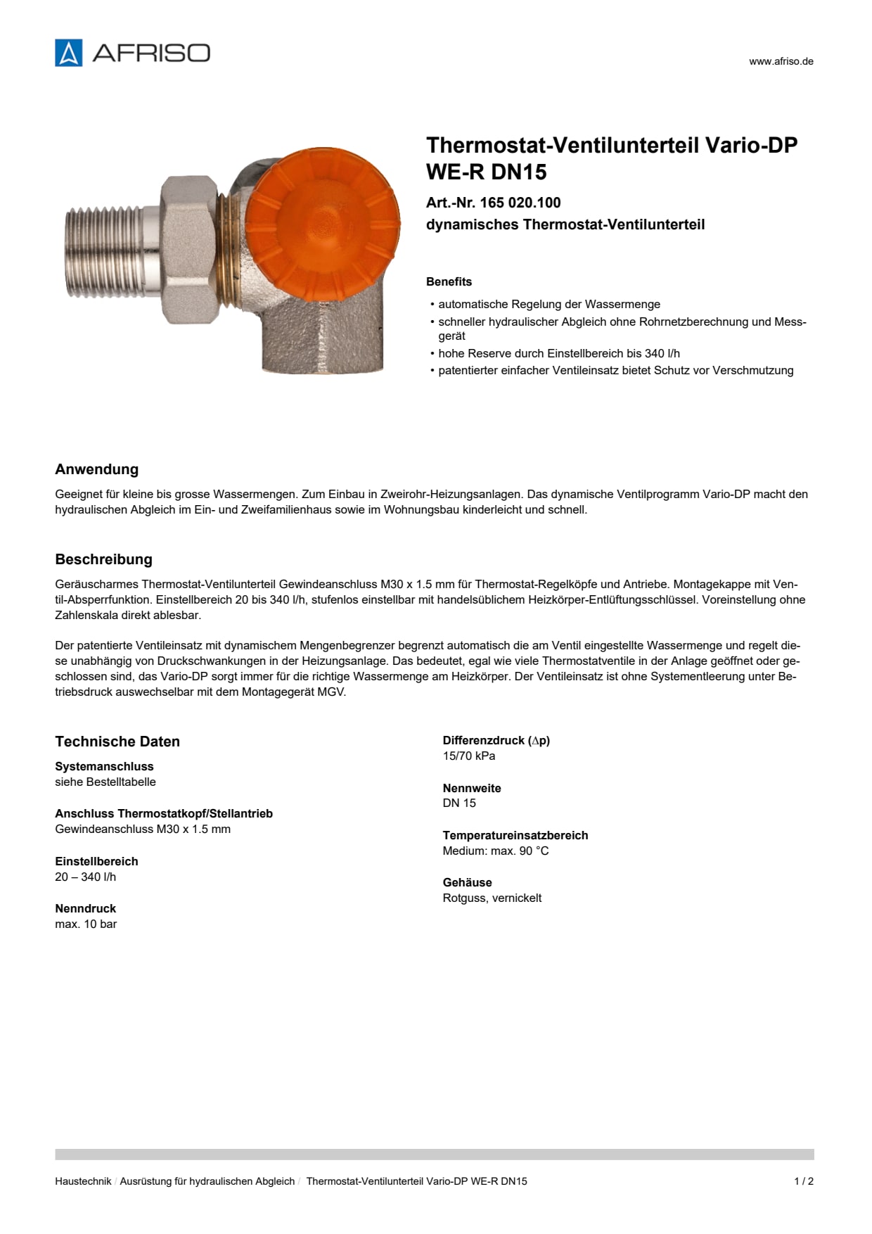 AFRISO_DATENBLATT_THERMOSTAT-VENTILUNTERTEIL_VARIO-DP_WE-R-DN15_165-020-100_DEU_CHE.PDF