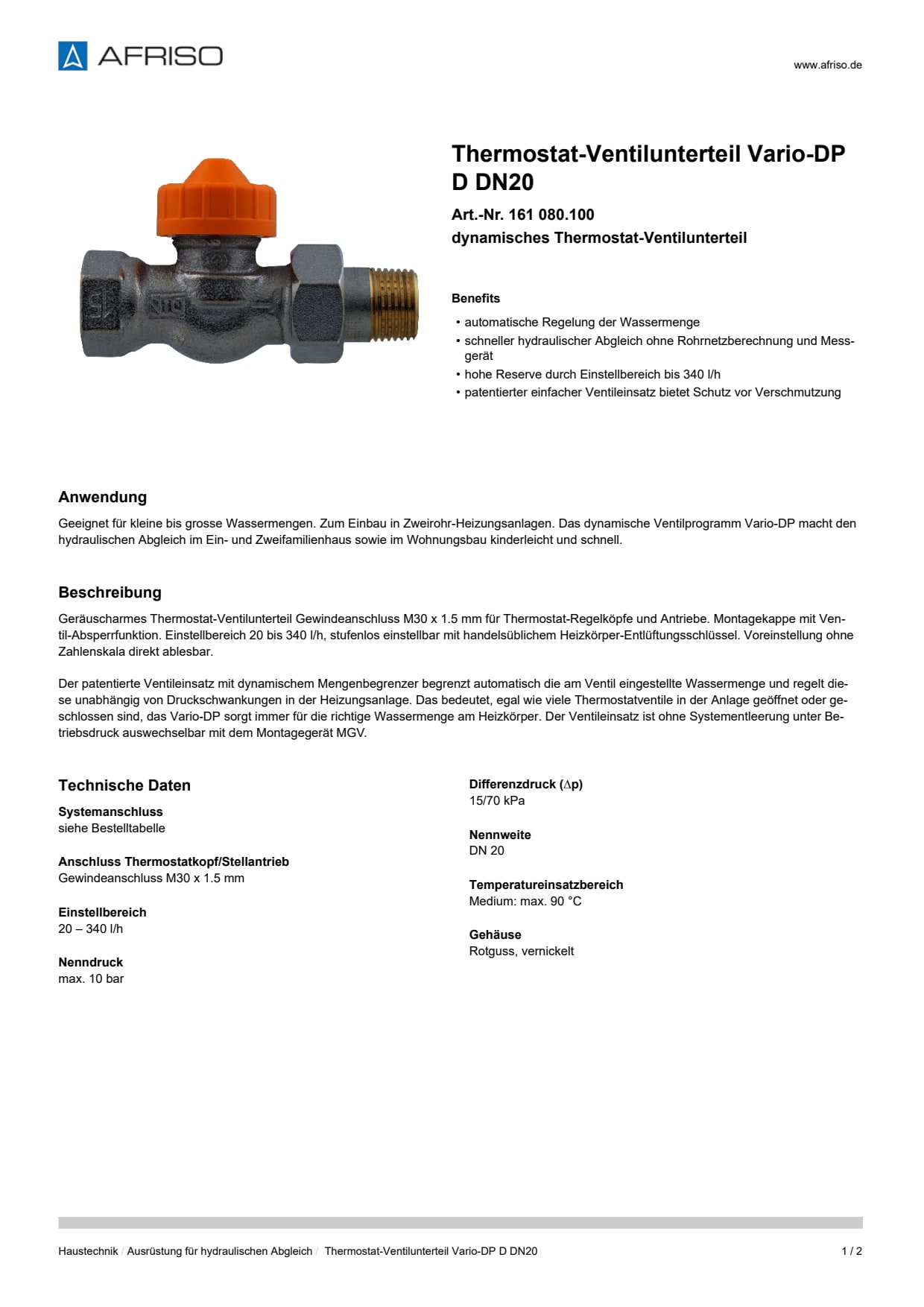AFRISO_DATENBLATT_THERMOSTAT-VENTILUNTERTEIL_VARIO-DP_D-DN20_161-080-100_DEU_CHE.PDF