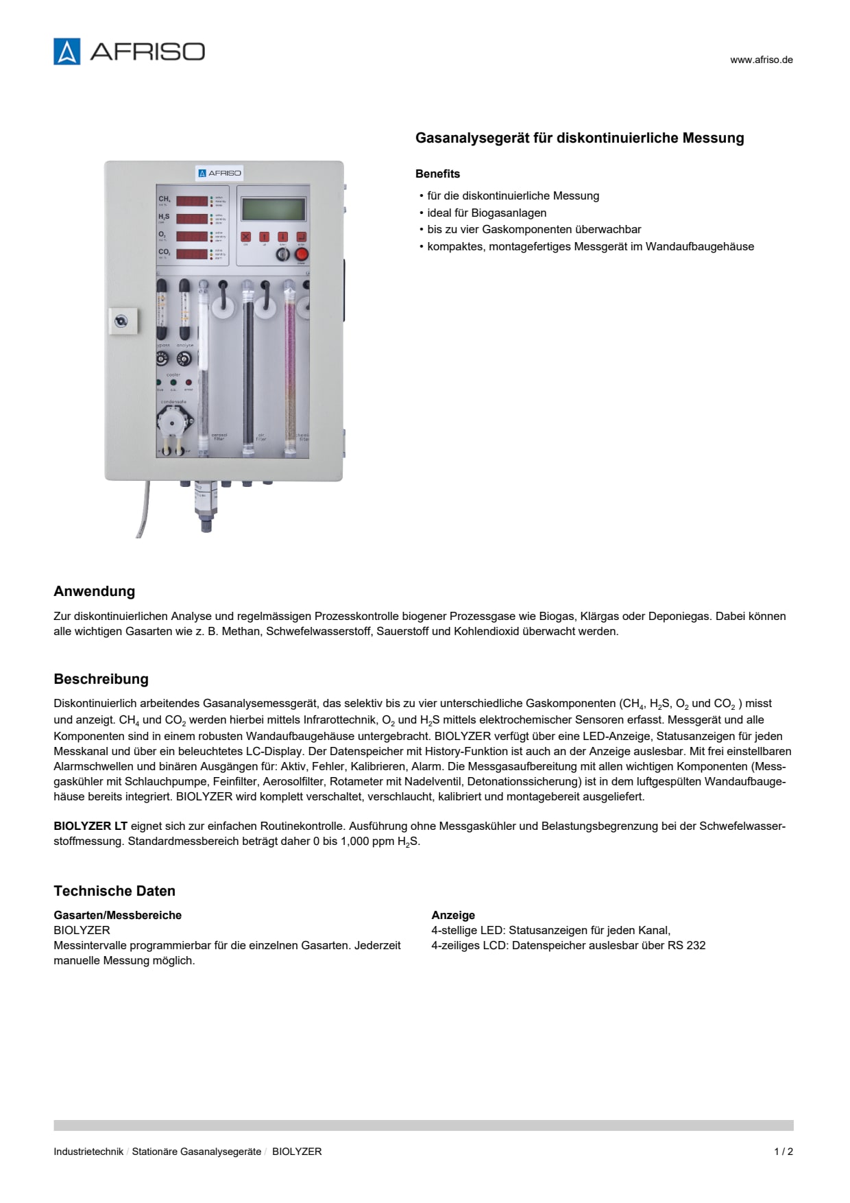 AFRISO_DATENBLATT_GASANALYSEGERAET-FUER-DISKONTINUIERLICHE-MESSUNG_BIOLYZER_P7074_DEU_CHE.PDF