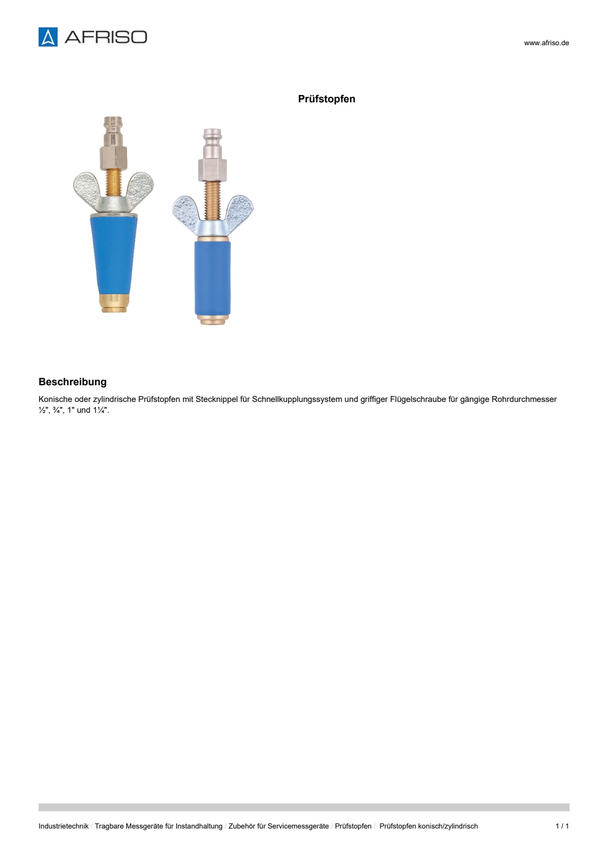 AFRISO_DATENBLATT_PRUEFSTOPFEN_PRUEFSTOPFEN-KONISCH-ZYLINDRISCH_P4830_DEU_CHE.PDF