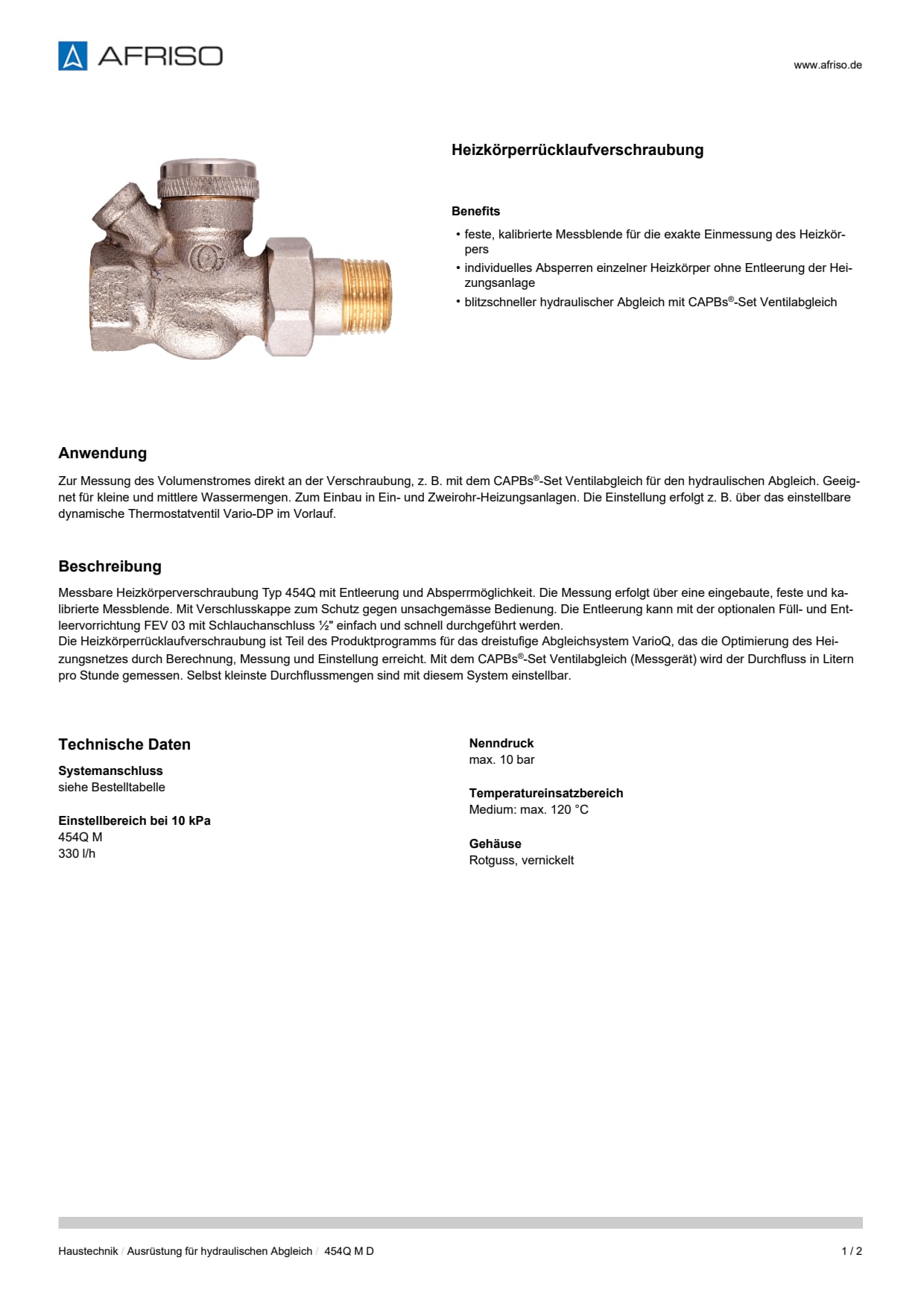 AFRISO_DATENBLATT_HEIZKOERPERRUECKLAUFVERSCHRAUBUNG_454Q-M-D_P9183_DEU_CHE.PDF