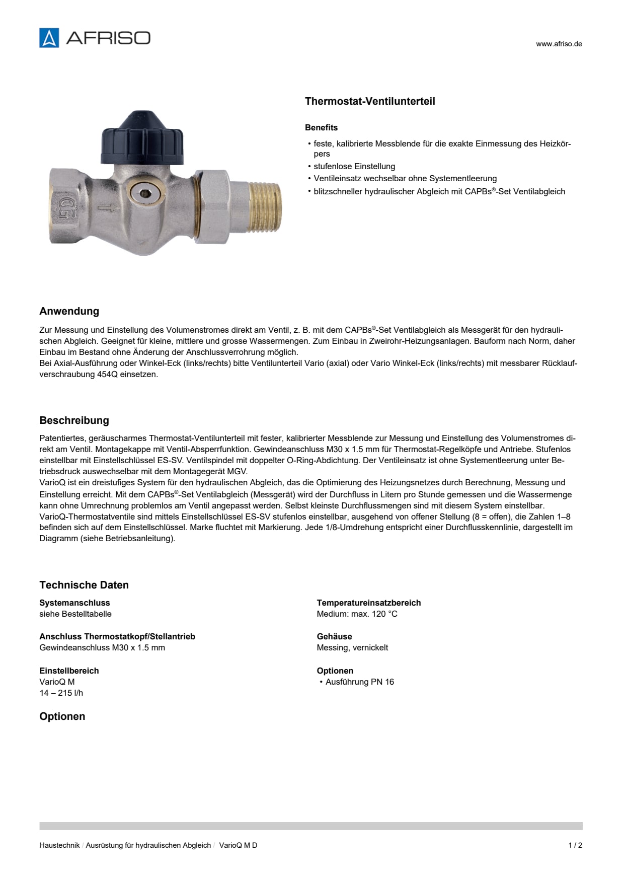 AFRISO_DATENBLATT_THERMOSTAT-VENTILUNTERTEIL_VARIOQ-M-D_P9128_DEU_CHE.PDF