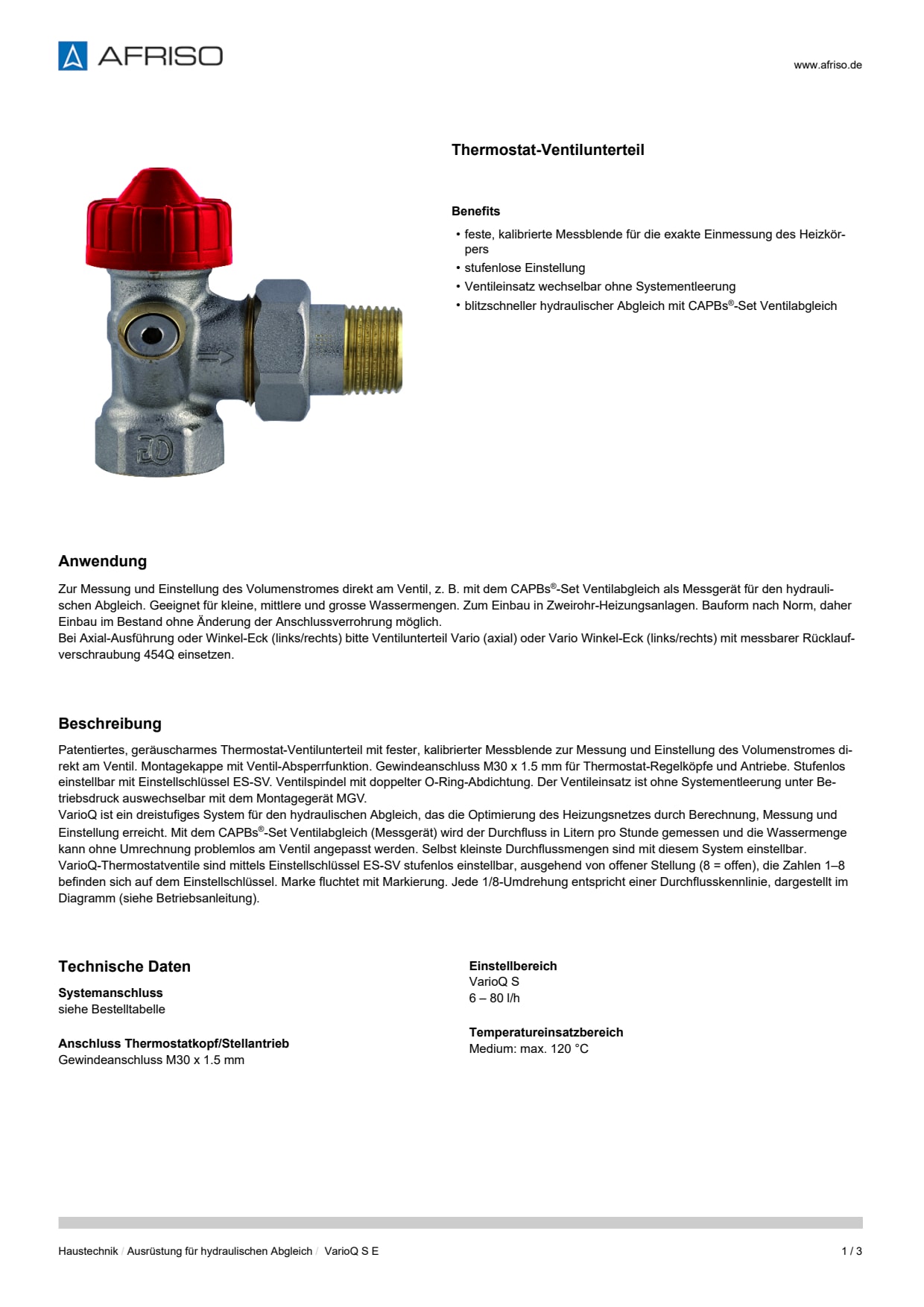 AFRISO_DATENBLATT_THERMOSTAT-VENTILUNTERTEIL_VARIOQ-S-E_P9101_DEU_CHE.PDF