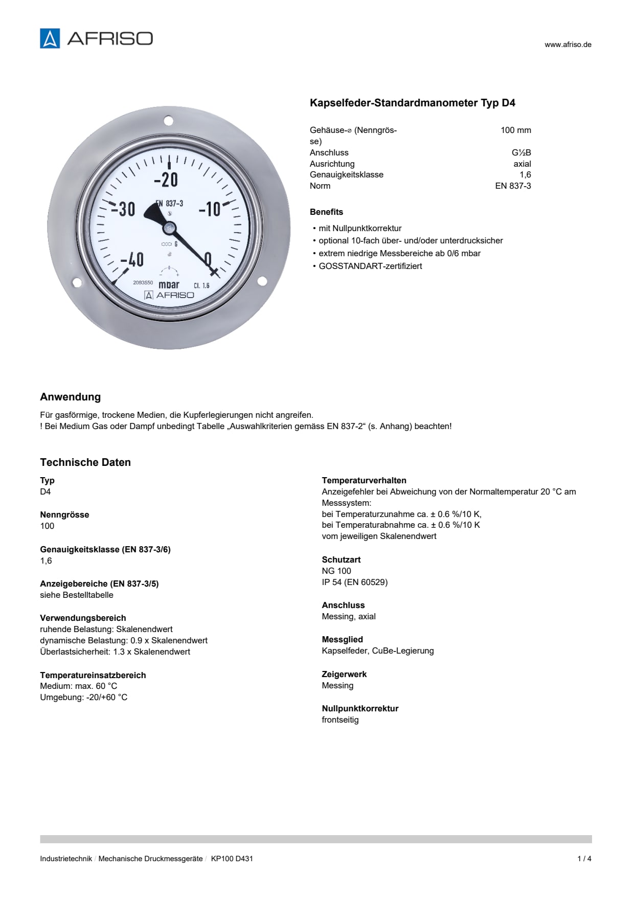 AFRISO_DATENBLATT_KAPSELFEDER-STANDARDMANOMETER-TYP-D4_KP100-D431_P15473_DEU_CHE.PDF