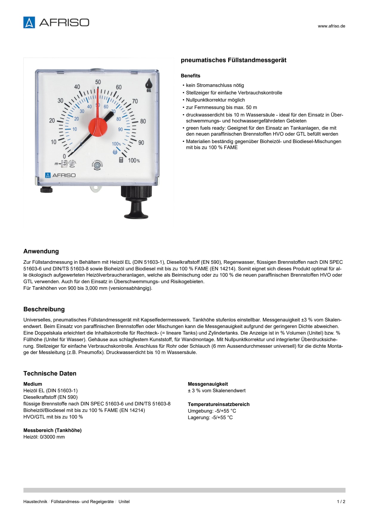 AFRISO_DATENBLATT_PNEUMATISCHES-FUELLSTANDMESSGERAET_UNITEL_P31054_DEU_CHE.PDF