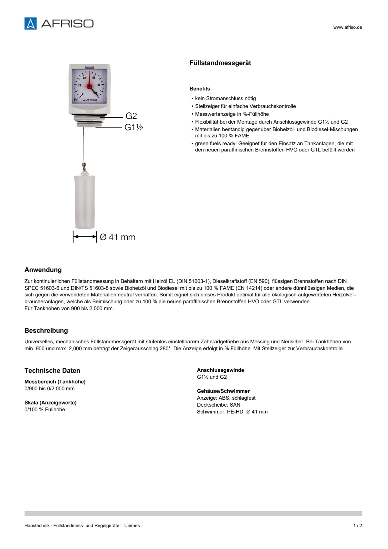 AFRISO_DATENBLATT_FUELLSTANDMESSGERAET_UNIMES_P31052_DEU_CHE.PDF