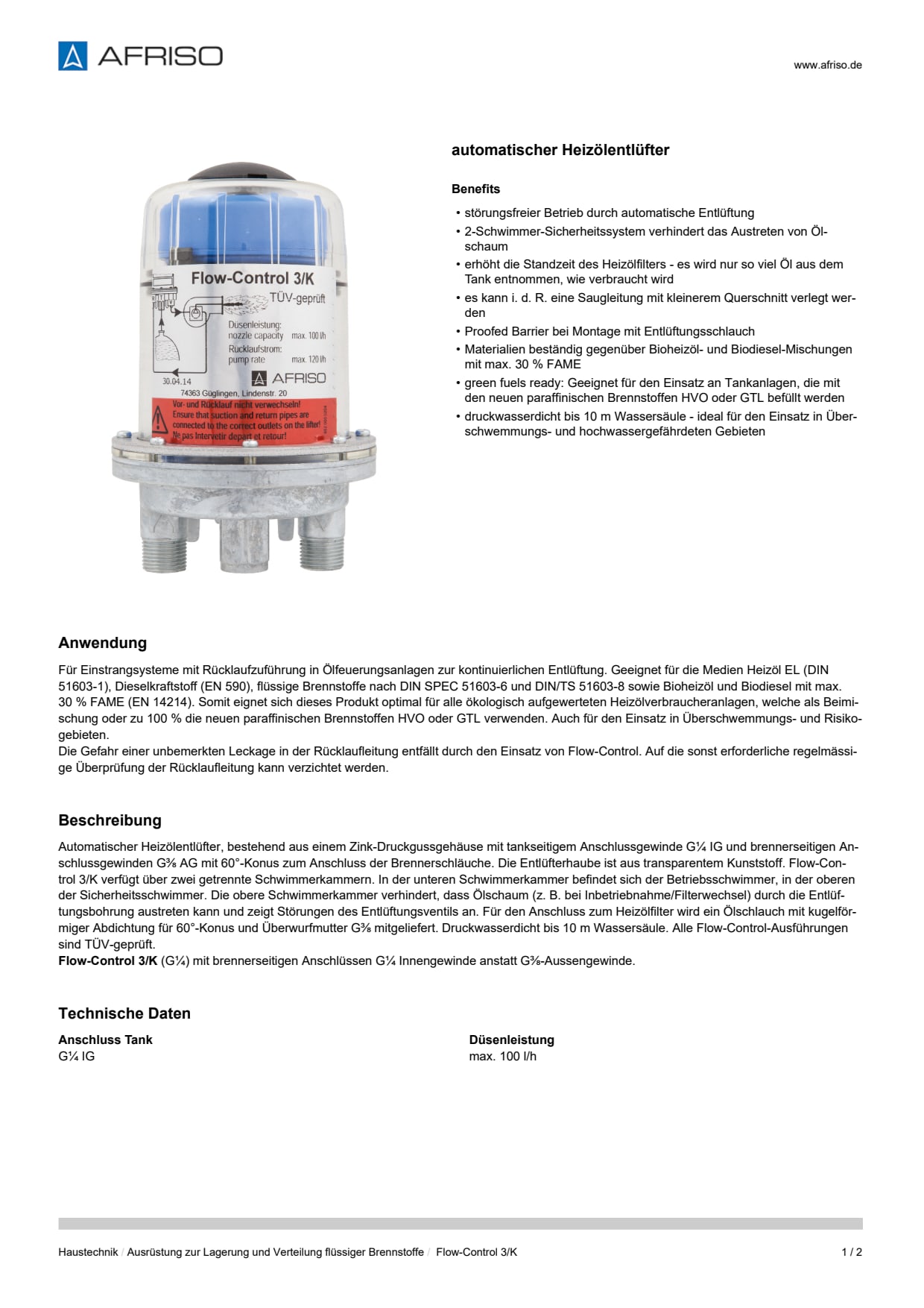 AFRISO_DATENBLATT_AUTOMATISCHER-HEIZOELENTLUEFTER_FLOW-CONTROL-3-K_P31622_DEU_CHE.PDF