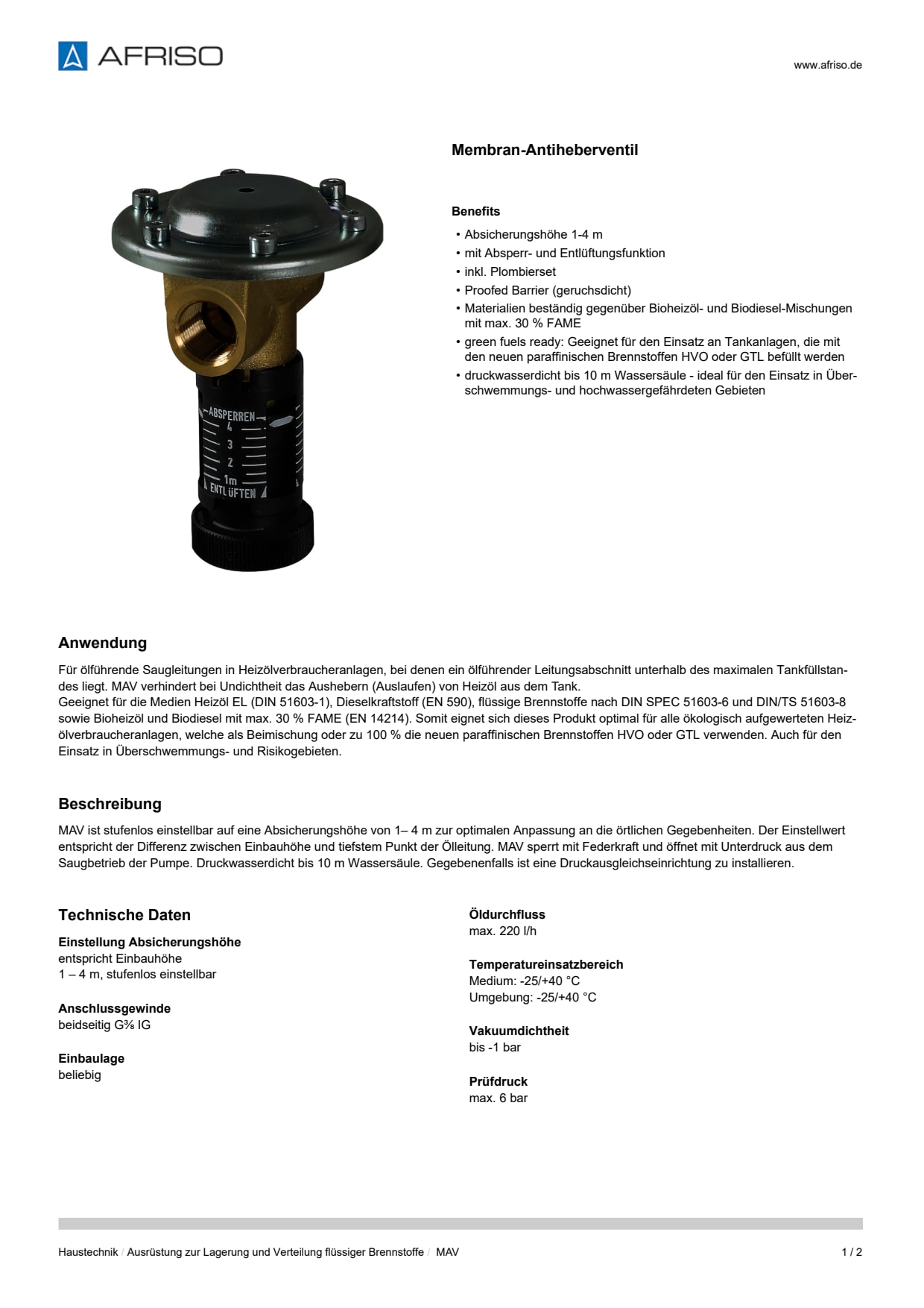 AFRISO_DATENBLATT_MEMBRAN-ANTIHEBERVENTIL_MAV_P31378_DEU_CHE.PDF