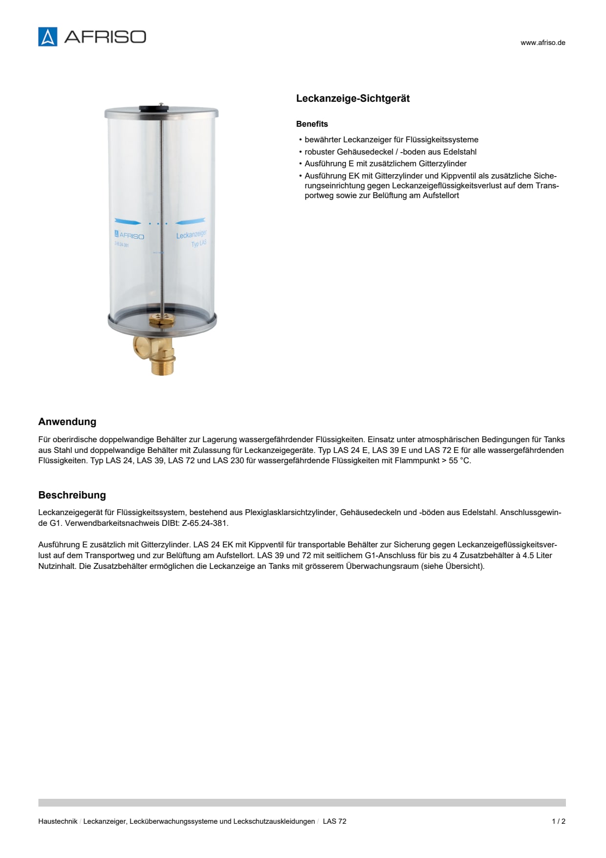 AFRISO_DATENBLATT_LECKANZEIGE-SICHTGERAET_LAS-72_P31245_DEU_CHE.PDF