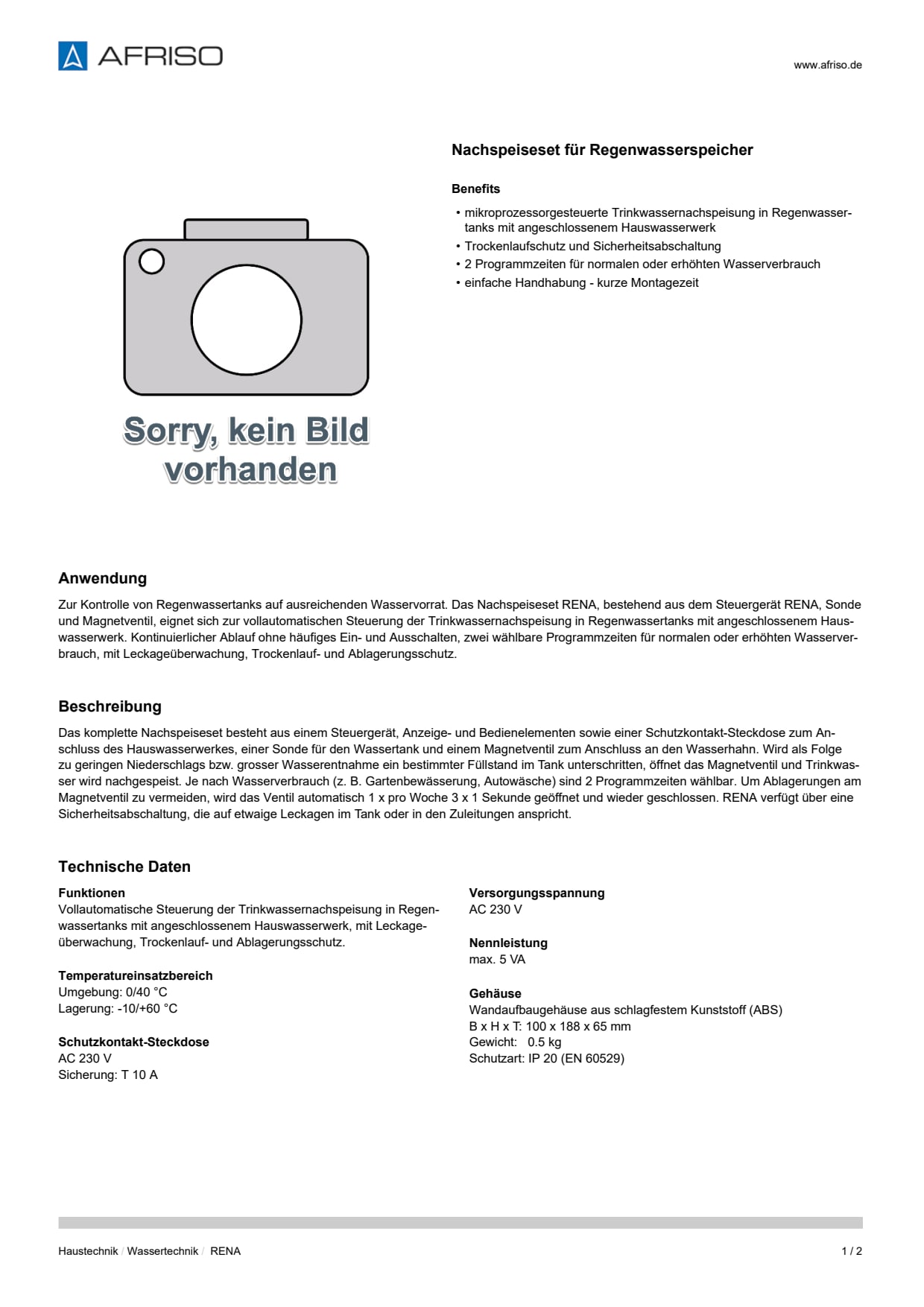 AFRISO_DATENBLATT_NACHSPEISESET-FUER-REGENWASSERSPEICHER_RENA_P31923_DEU_CHE.PDF