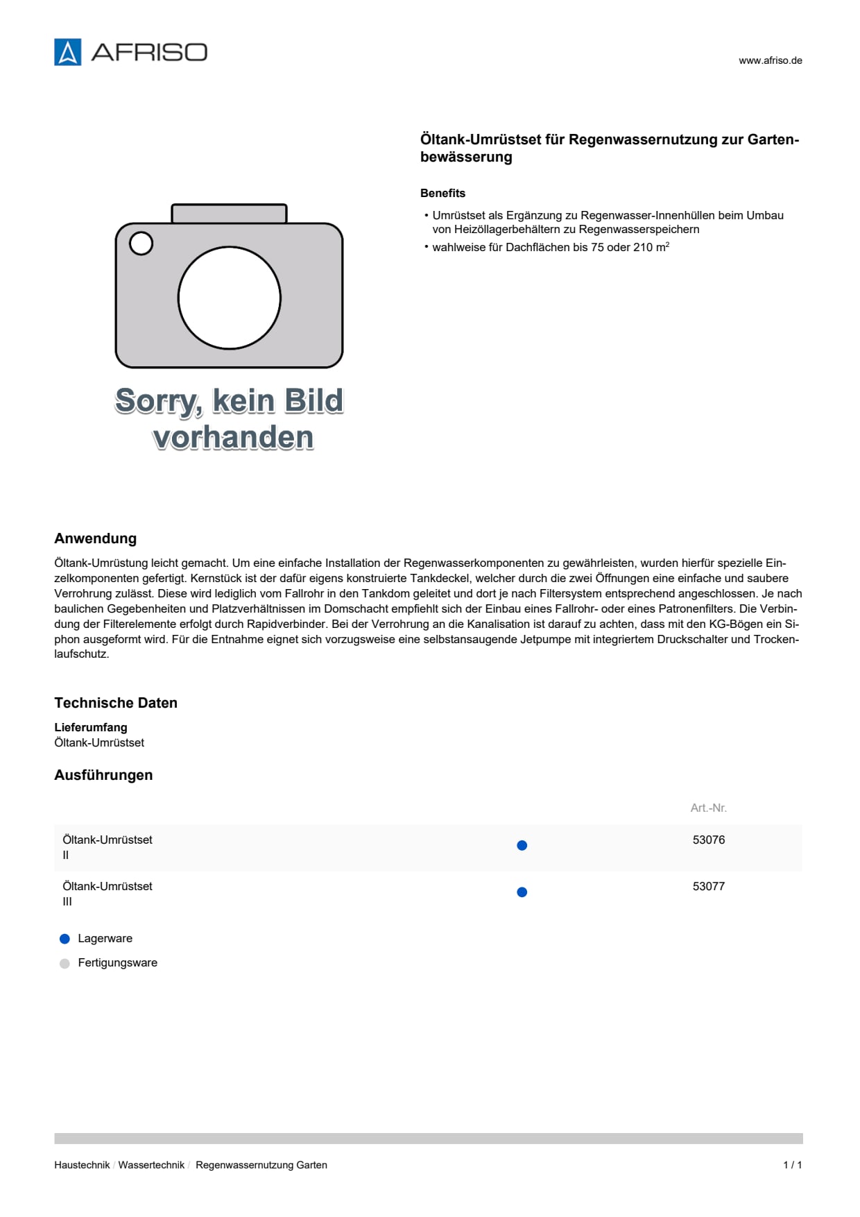 AFRISO_DATENBLATT_OELTANK-UMRUESTSET-FUER-REGENWASSERNUTZUNG-ZUR-GARTENBEWAESSERUNG_REGENWASSERNUTZUNG-GARTEN_P31920_DEU_CHE.PDF