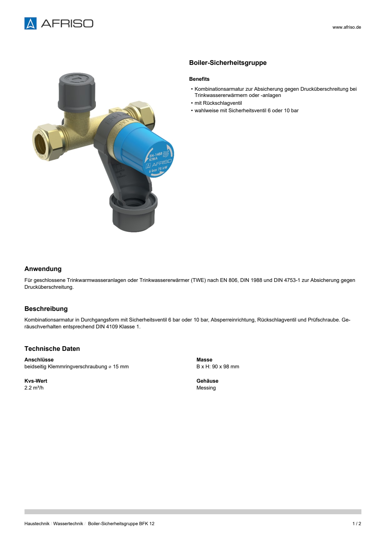 AFRISO_DATENBLATT_BOILER-SICHERHEITSGRUPPE_BOILER-SICHERHEITSGRUPPE-BFK-12_P31879_DEU_CHE.PDF
