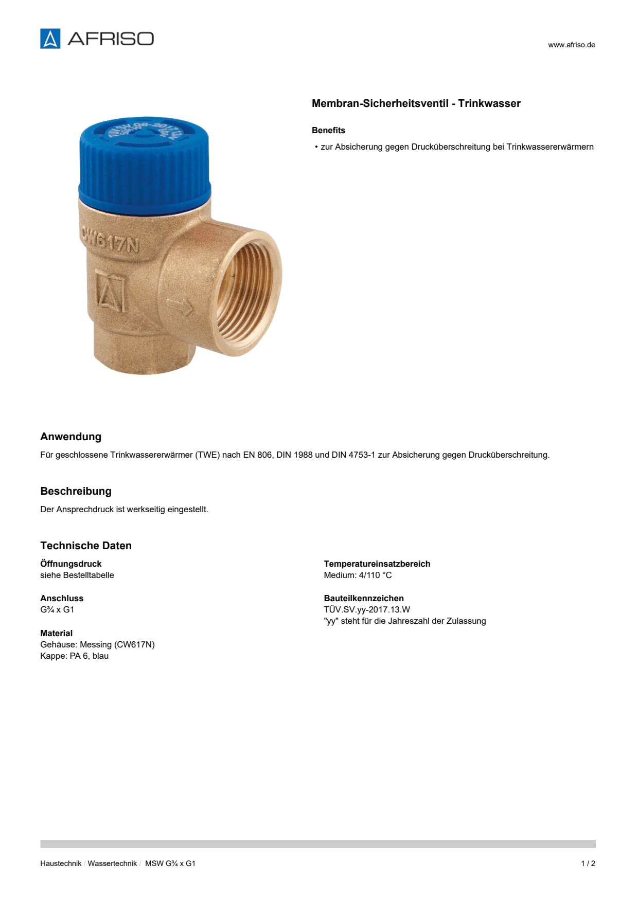 AFRISO_DATENBLATT_MEMBRAN-SICHERHEITSVENTIL--TRINKWASSER_MSW-G3-4-X-G1_P31863_DEU_CHE.PDF