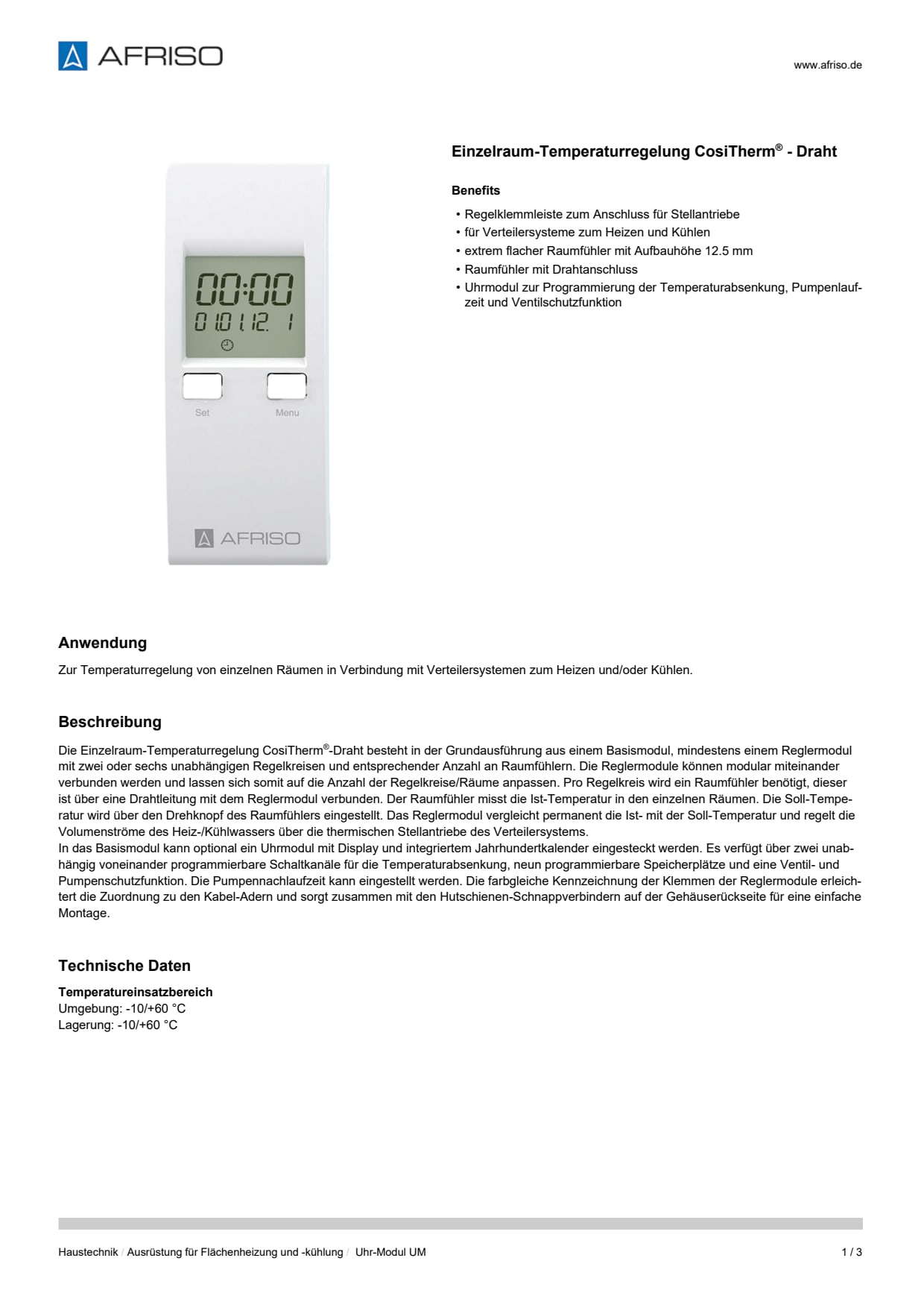 AFRISO_DATENBLATT_EINZELRAUM-TEMPERATURREGELUNG-COSITHERM--DRAHT_UHR-MODUL-UM_P31817_DEU_CHE.PDF