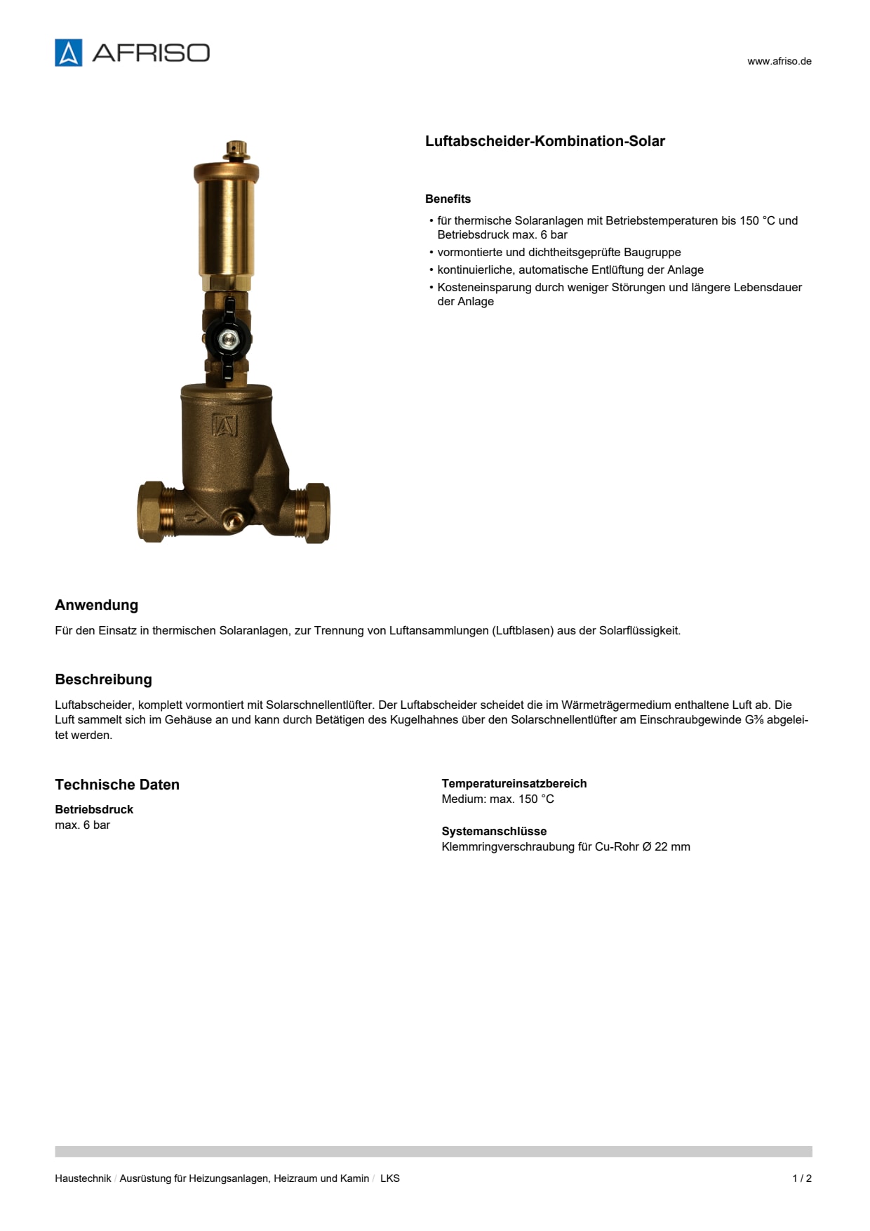 AFRISO_DATENBLATT_LUFTABSCHEIDER-KOMBINATION-SOLAR_LKS_P31787_DEU_CHE.PDF