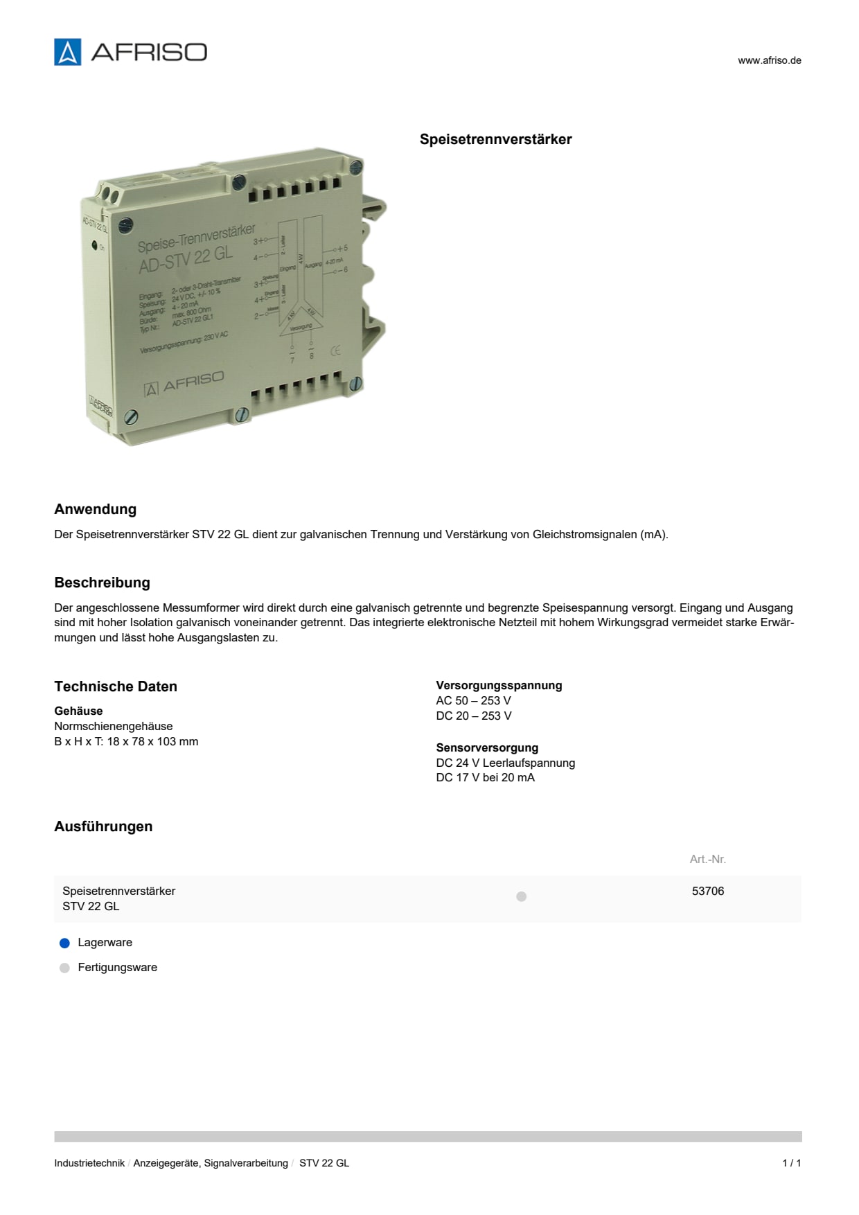 AFRISO_DATENBLATT_SPEISETRENNVERSTAERKER_STV-22-GL_P42778_DEU_CHE.PDF