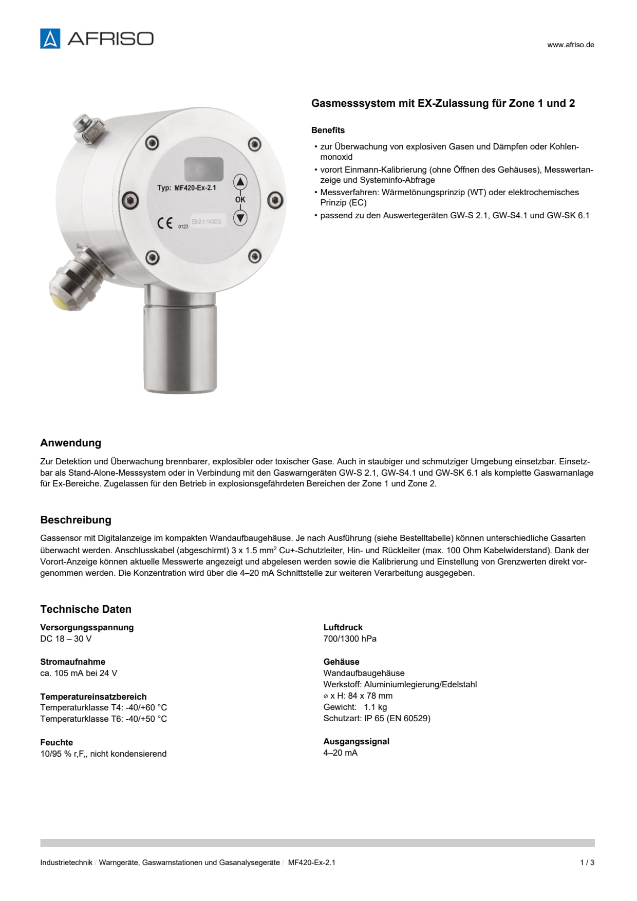 AFRISO_DATENBLATT_GASMESSSYSTEM-MIT-EX-ZULASSUNG-FUER-ZONE-1-UND-2_MF420-EX-2-1_P42610_DEU_CHE.PDF