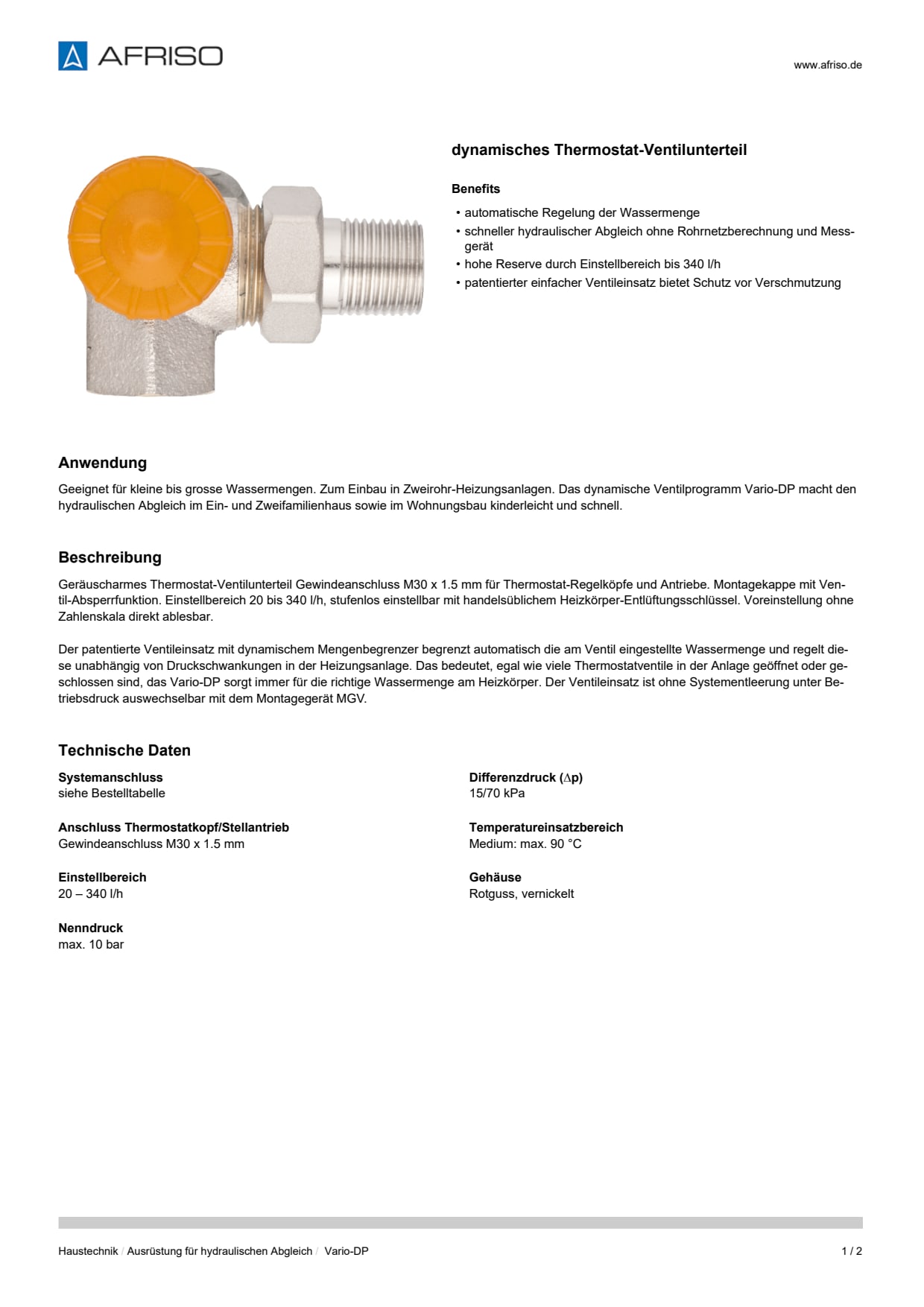AFRISO_DATENBLATT_DYNAMISCHES-THERMOSTAT-VENTILUNTERTEIL_VARIO-DP_P40397_DEU_CHE.PDF