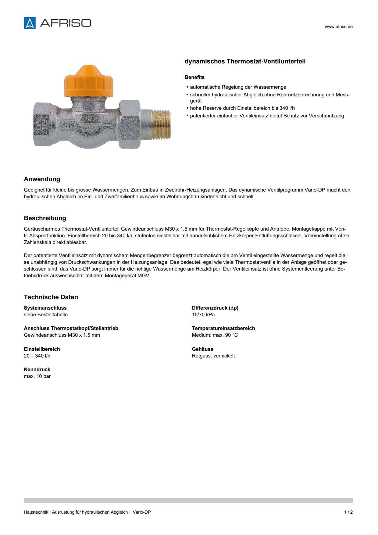 AFRISO_DATENBLATT_DYNAMISCHES-THERMOSTAT-VENTILUNTERTEIL_VARIO-DP_P39306_DEU_CHE.PDF