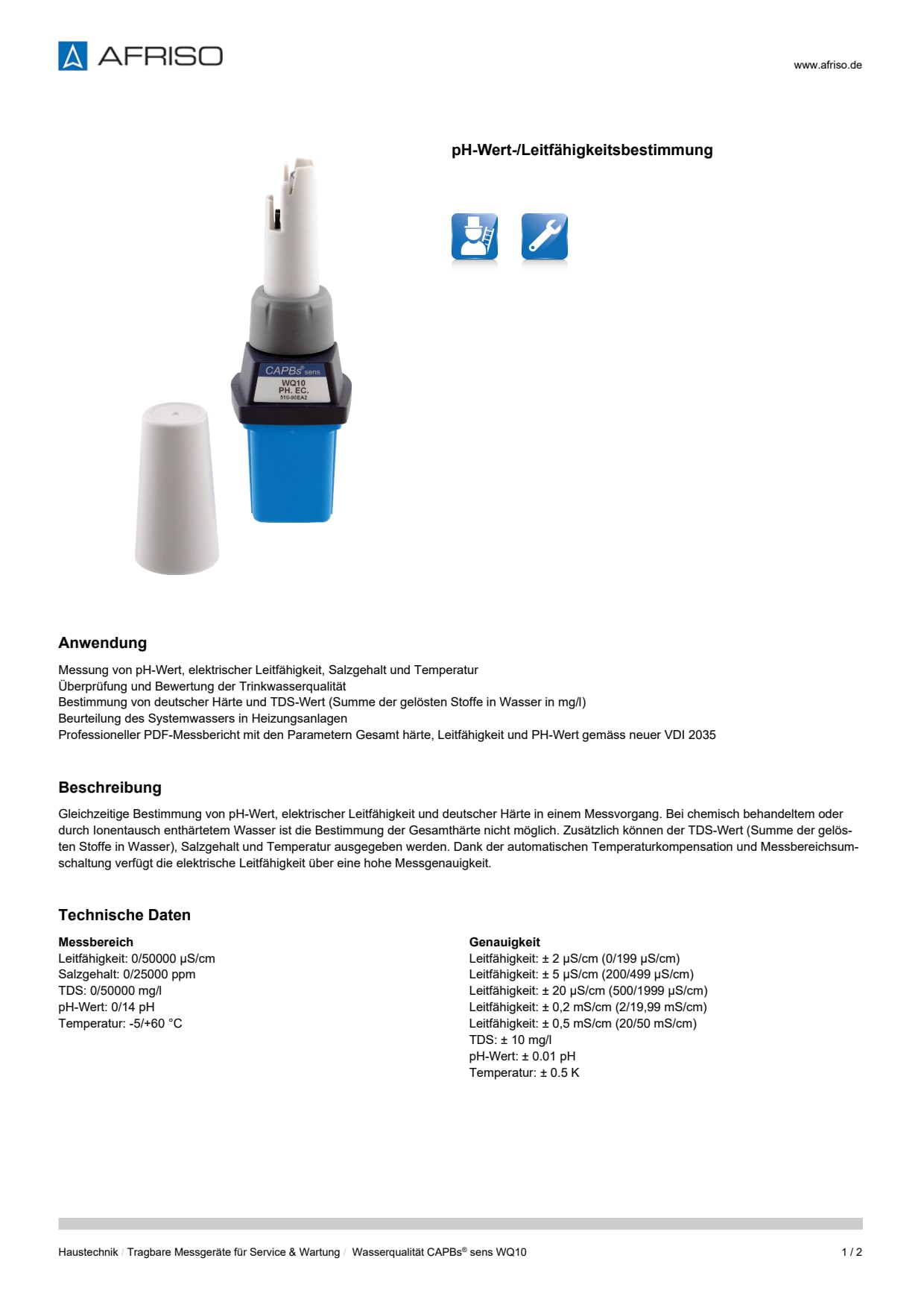 AFRISO_DATENBLATT_PH-WERT--LEITFAEHIGKEITSBESTIMMUNG_WASSERQUALITAET-CAPBS-SENS-WQ10_P55432_DEU_CHE.PDF