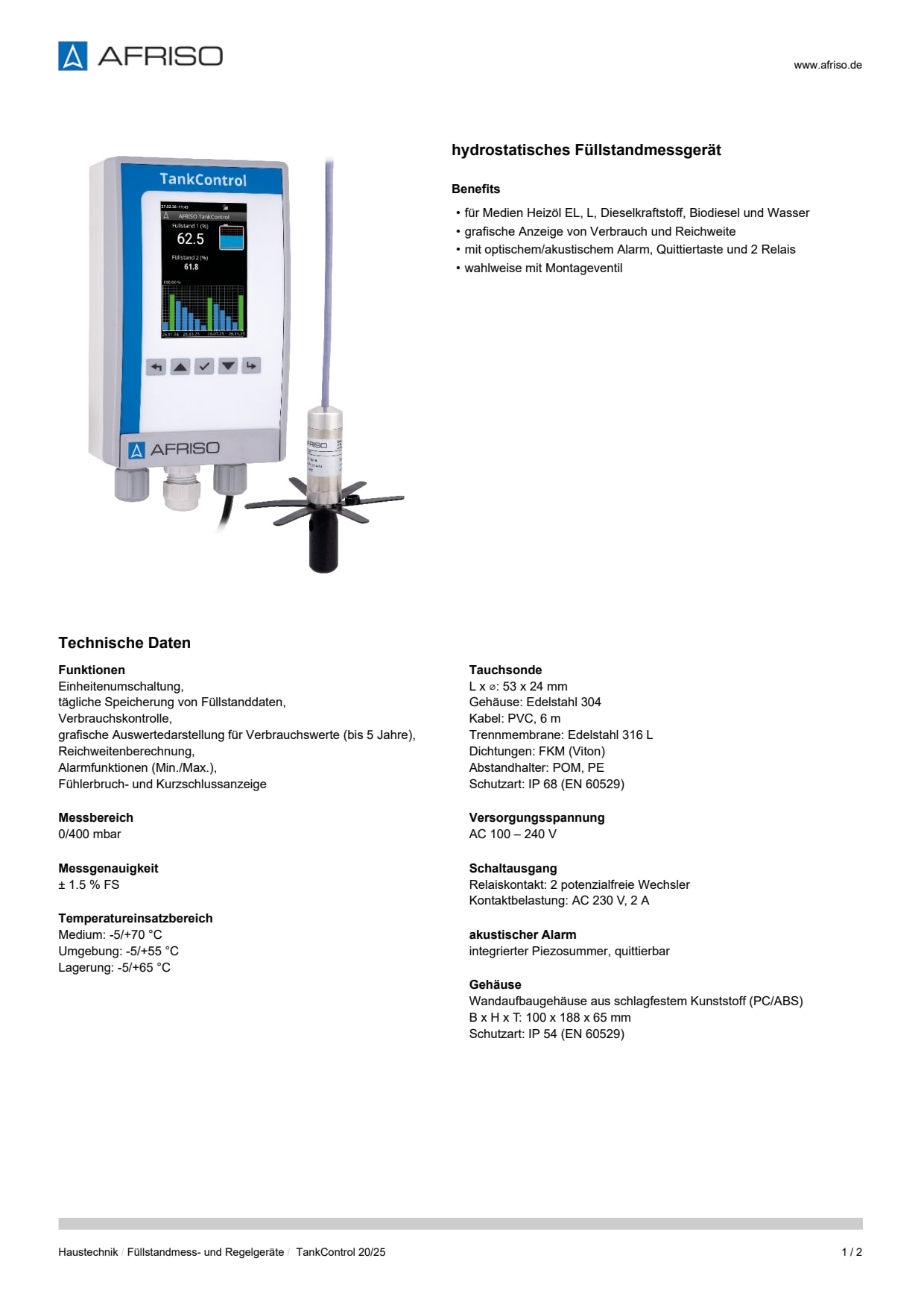 AFRISO_DATENBLATT_HYDROSTATISCHES-FUELLSTANDMESSGERAET_TANKCONTROL-20-25_P79255_DEU_CHE.PDF
