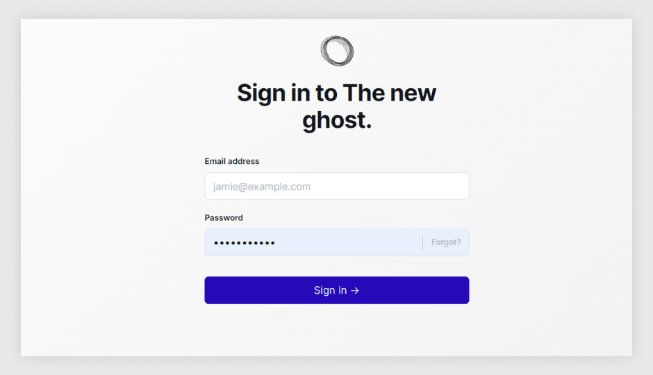 Sign-in to Ghost Dashboard
