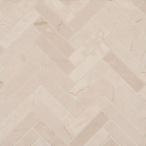 Suave Tumbled 1" X 4" Marble Herringbone Mosaic in Lynx