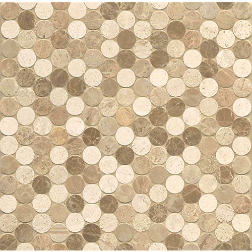 Mod Rocks 1" Blended Mod Dots Honed Stone Mosaic in Linen, Viburnum & Chantarelle