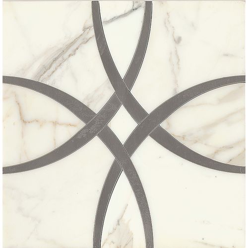 Suave 12" x 12" Circle Marble Waterjet in Calacatta Gold & Stainless Steel