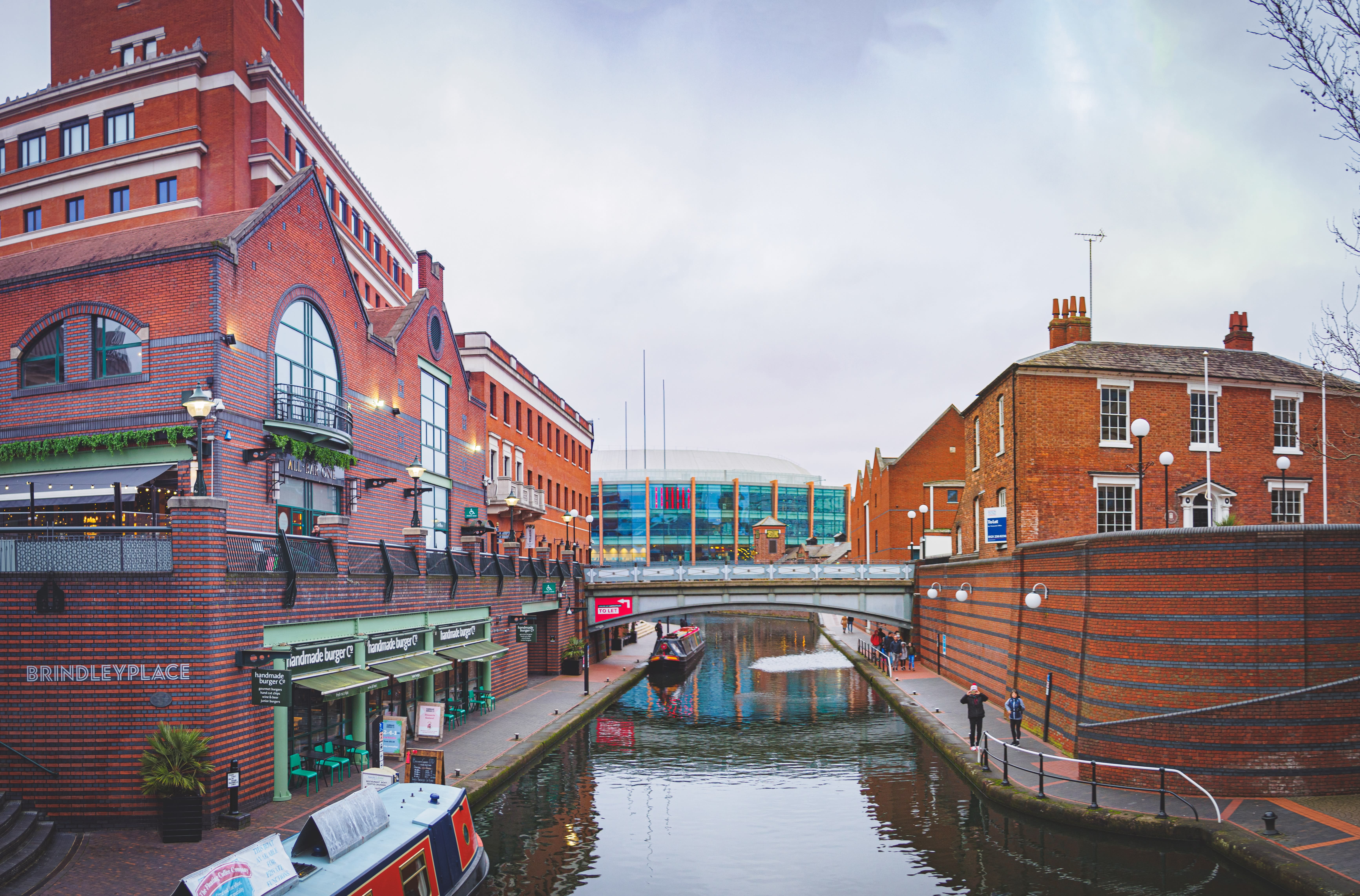 Brindley Place canal leading up to Utilita Arena Birmingham