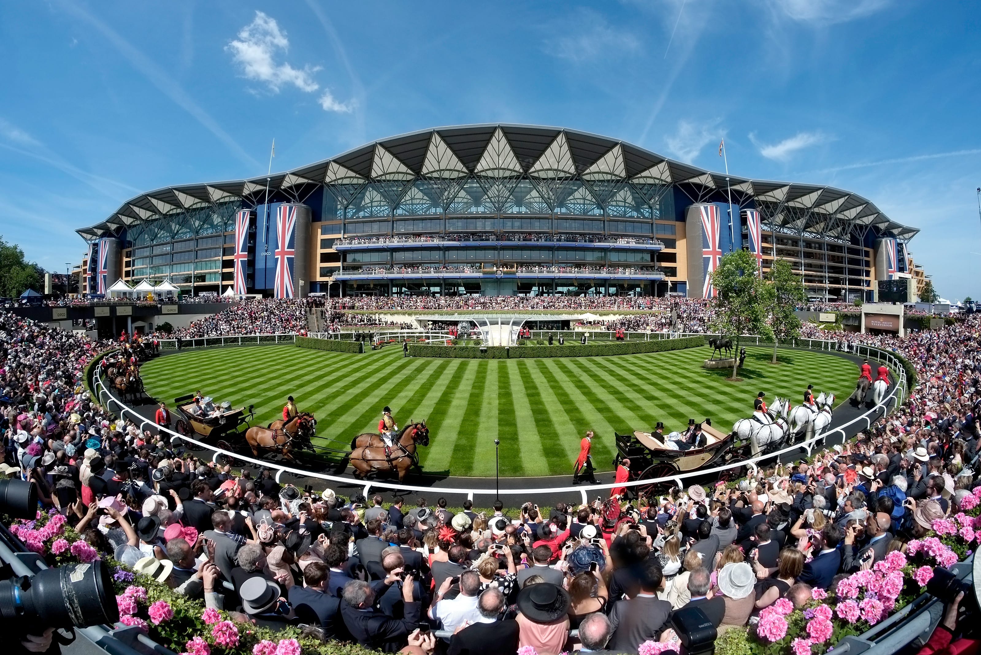 Horses walking round the Royal Ascot parade ring