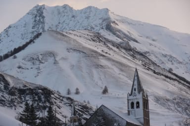 View of the Church and the mountain des  3 Evèchés from the residence