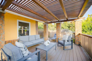 Front porch with outdoor seating.