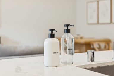 Full kitchen: Nespresso, fridge, stove/oven, plates and utensils, dishwasher