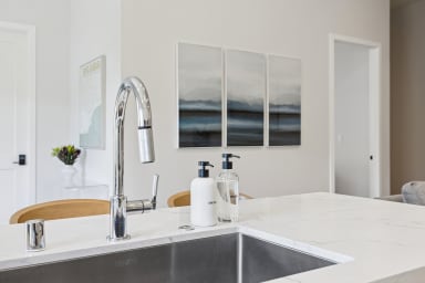 Full kitchen: Nespresso, fridge, stove/oven, plates and utensils, dishwasher