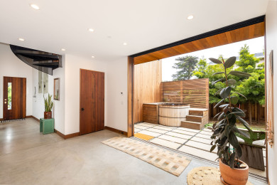 Hot tub inside view, house plants