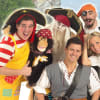 Back: Tom Swift (Jolly Roger), Adam Hoffman (Captain Flint), Tom Beard (Long John Silver) / Front: Jeremy Edwards (Jim Hawkins), Amanda Swift (Sea-Dog Sally)