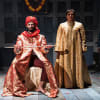 Shalini Peiris as Seyton, Robert Mountford as Macbeth, Shaheen Khan as Lady Macbeth and Mitsh Soni as Banquo